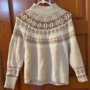 cupcakes & cashmere Cream and Brown Nordic Turtleneck Sweater